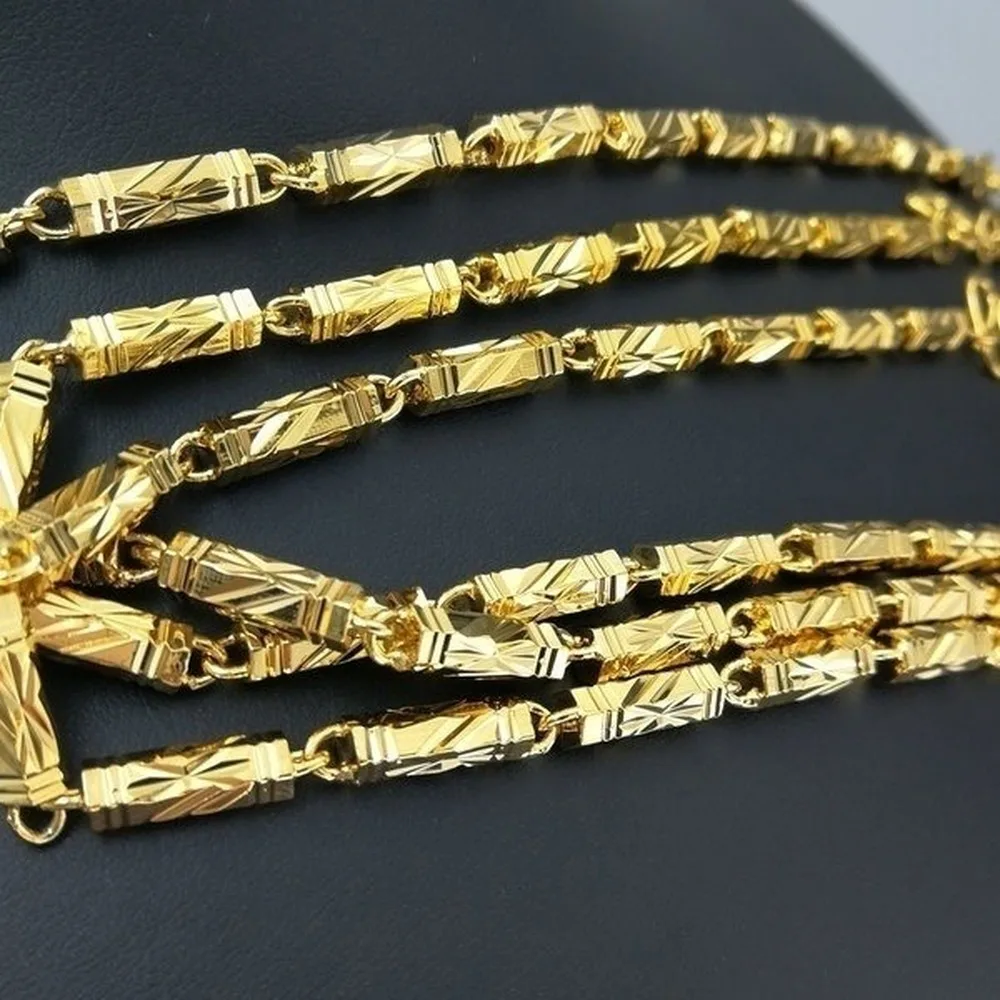 

Ahappy 18k Gold filled mens solid chain long classic Necklace jewelry 4-6mm band width 50cm 60cm 70cm Length