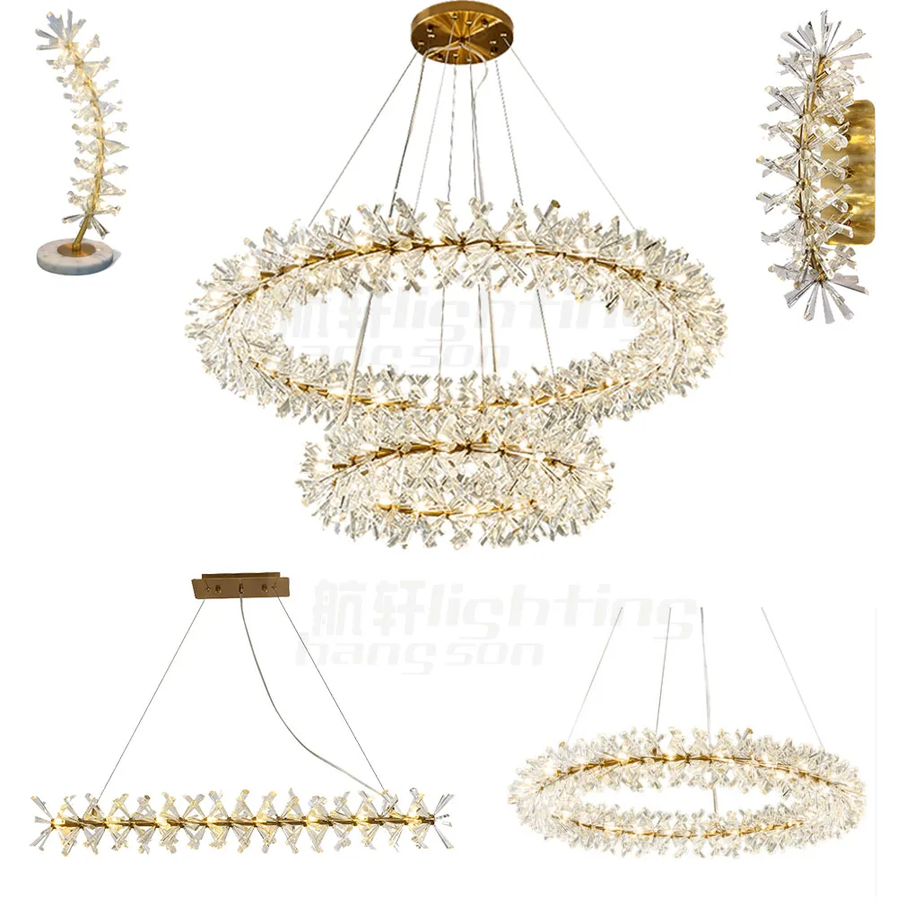 large decorative iron modern luxury lighting fixtures pendant lights gold ring led K9 crystal chandelier