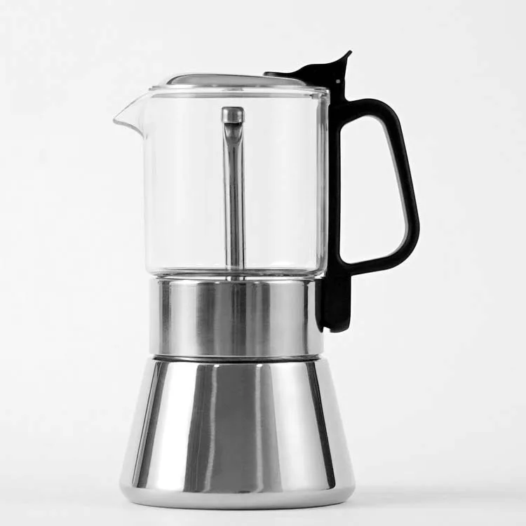 

New Design Factory Price High Borosilicate Glass Mocha Pot Stove-top Espresso Coffee Moka Pot