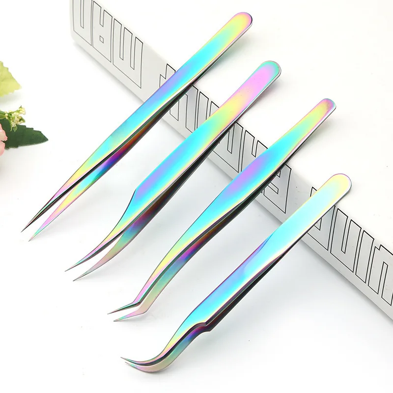 

High Quality Rainbow Tweezers For Eyelash Extensions Stainless Steel lash extension tweezer, Silver