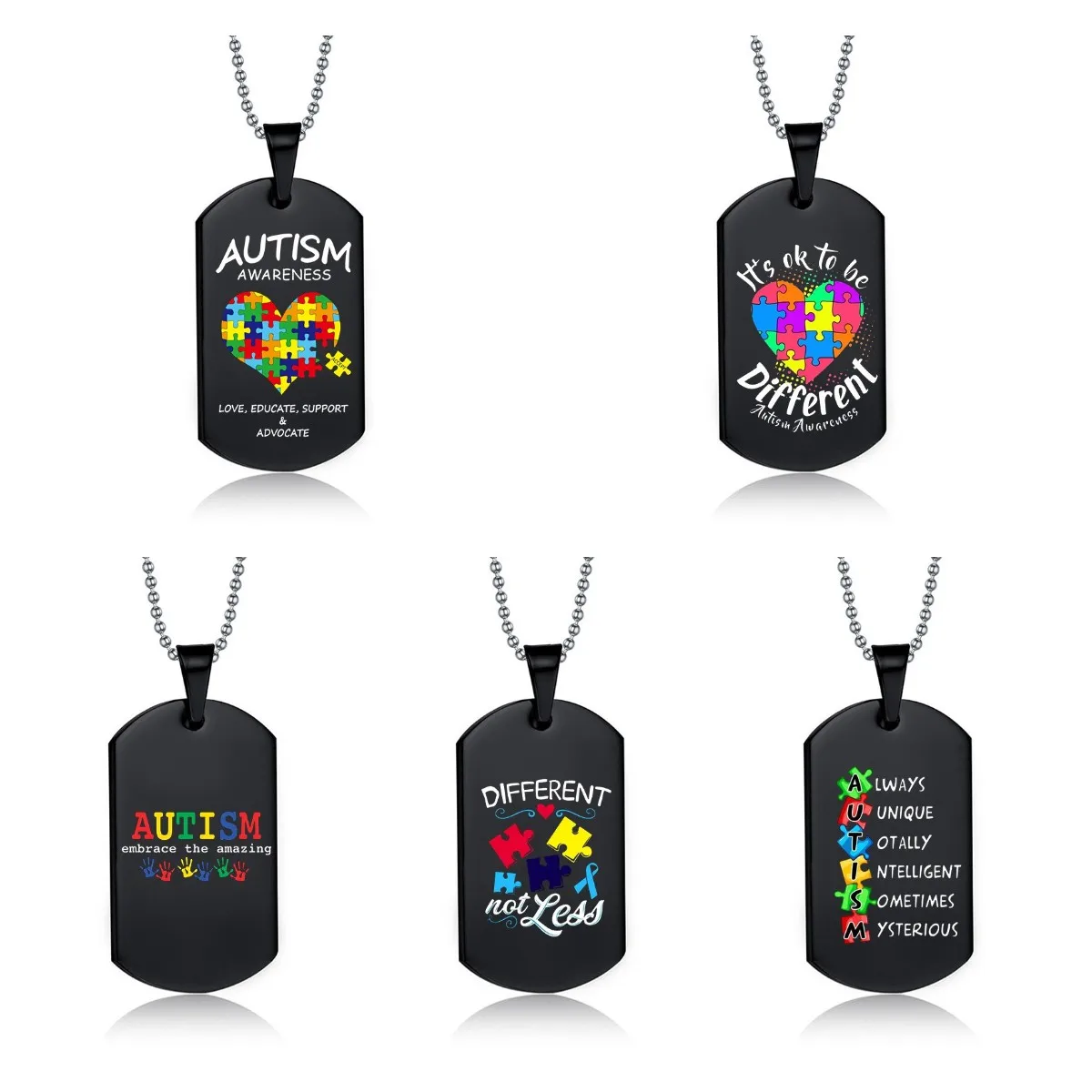 

Stainless Steel Autism Awareness Puzzle Pieces Design Dog Tag Necklaces Autism Mom Dad Jewelry Necklace