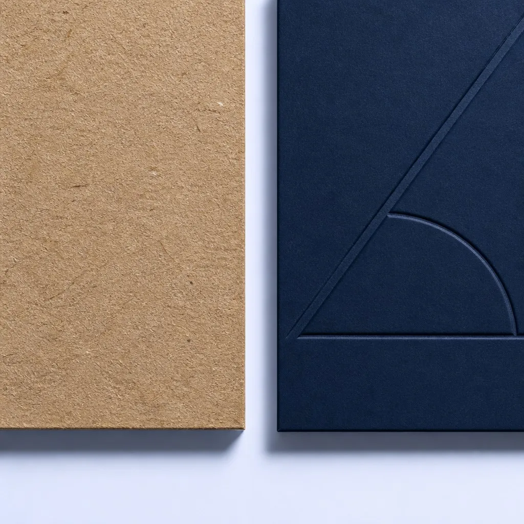 Material Contrast Kraft vs Debossed Navy Cardstock