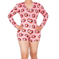 

Custom Print Long Sleeve Stretchy Adult Short Rompers Women Onesie Pajamas