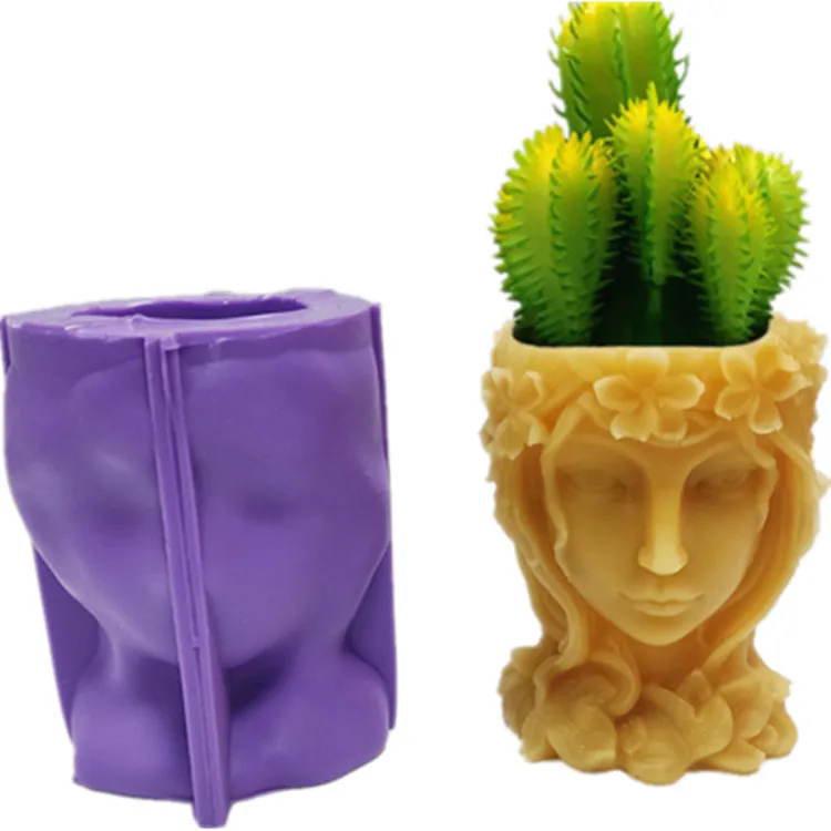 

1332 DIY long hair goddess cement flower pot silicone mold making concrete plaster vase pen holder mold, Picture colors