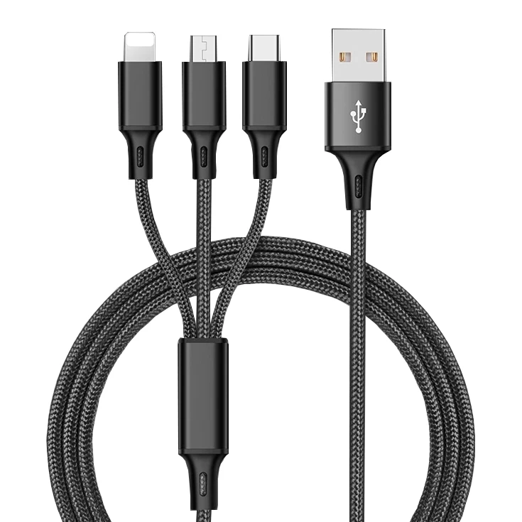 

3 in 1 USB Cable Adapter Multi Cable Nylon Braid USB Cable Fast Charging for Type C iPhone Micro, Black, silver, blue, red