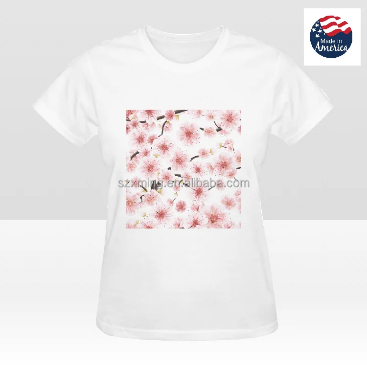 

Custom Women's White Fine Jersey Short Sleeve T-Shirt With One Side Plant Digital Printing made In USA Freeshipping By USPS