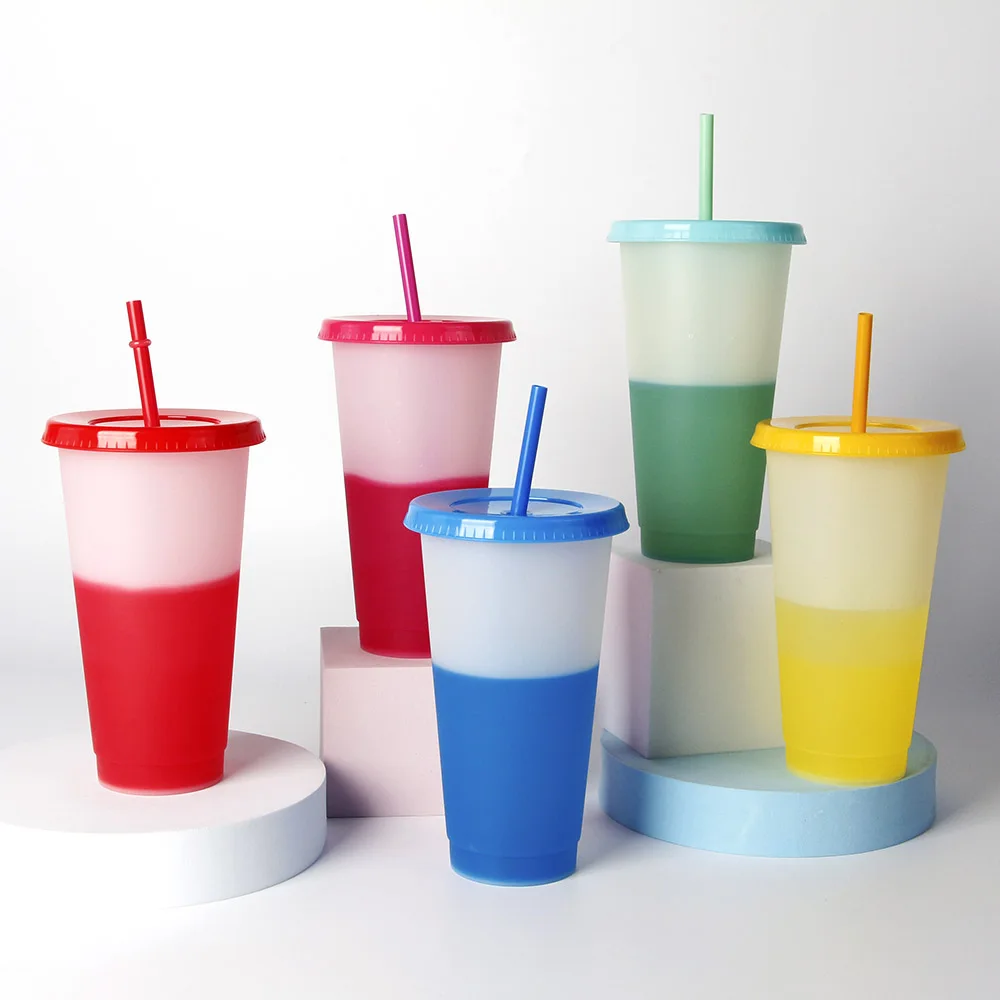 

Plastic eco friendly 24oz sublimation tumbler sippy usa color changing cups with lids and straws, Customized color plastic pp cup