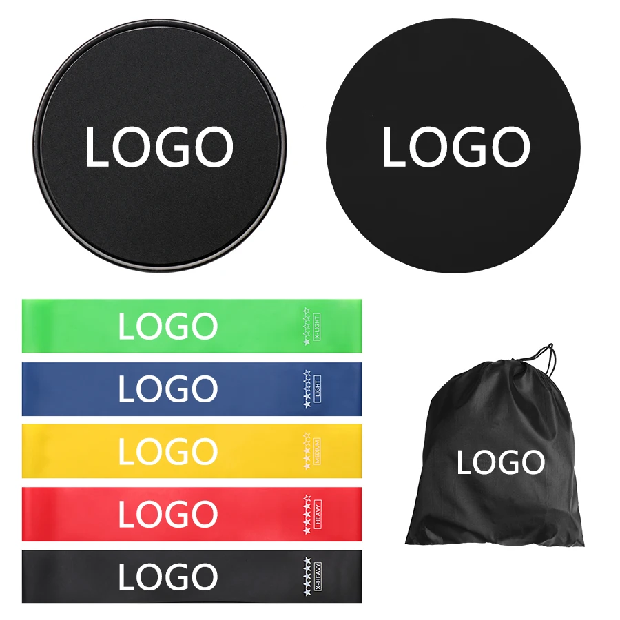 

Low MOQ Custom Logo Pilates Core Sliders Gliding Dish With 5 Exercise Resistance Loop Bands