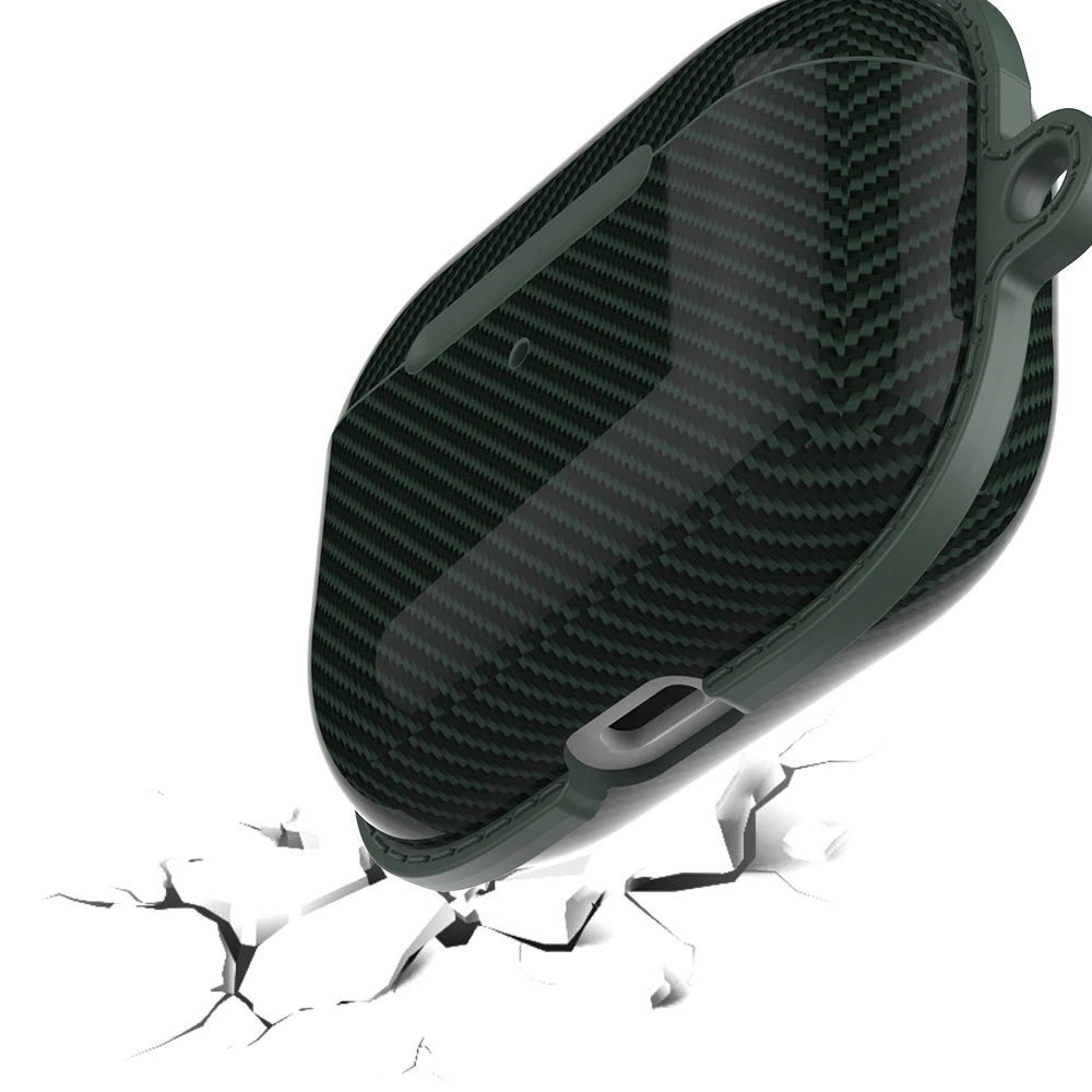 

TWS Carbon Fiber Case Earphone Accessories Shockproof Case for Airpods Pro With Buckle, Black