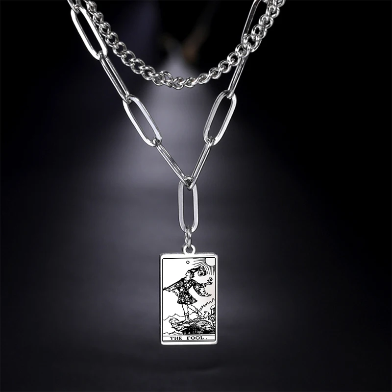 

Rider Waite Tarot Cards Necklace Gold Plated Jewelry Vintage Stainless Steel Jewelry Good Luck Amulet The Major Arcana Pendant