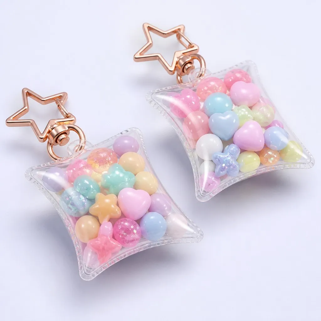 Star Shaped Inflatable Candy Bag Keychain with Pastel Beads