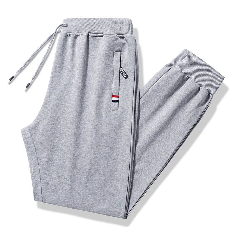 

Men Loose Thin Sports Trousers Autumn Solid Color Cotton Bundle Feet Sweatpants Plus Size Loose Harlan Casual Pants XQM