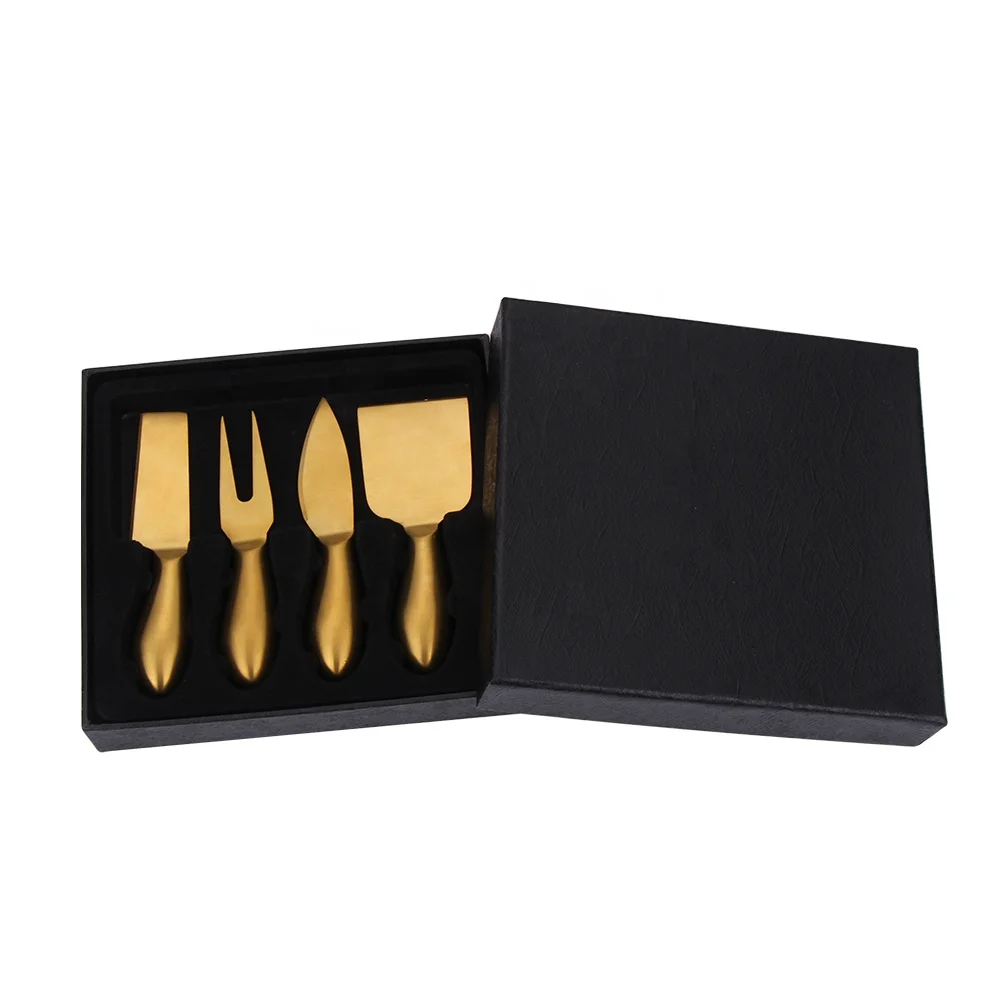 

4 Pieces Hollow Handle Cheese Knives Kitchen Gadgets Butter Knife Spreader Tool Stainless Steel Gold Mini Cheese Gold Knife Set