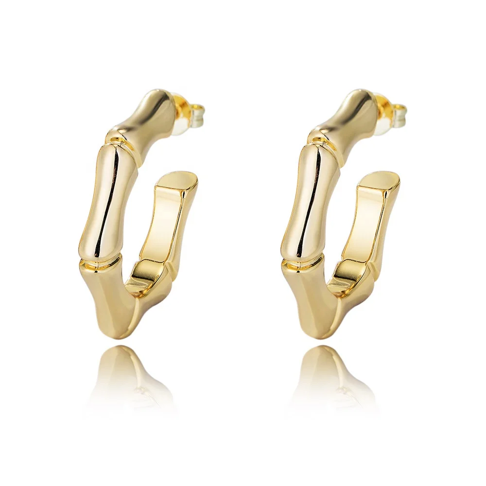 

fashion personality Anti Tarnish 18K Gold plated brass Huggies Stud earring Modern simple minimalism bamboo cuff earrings
