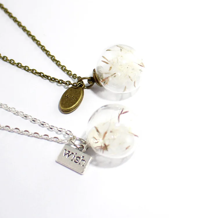 

Transparent ellipse Shape Glass Dried Dandelion Flower Inside Chain Necklace daily wear accessories
