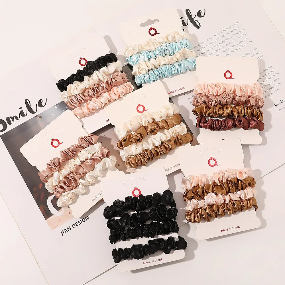 

wholesale scrunchies set with white paper card woman ponytail holder hair tie elastic hair band set