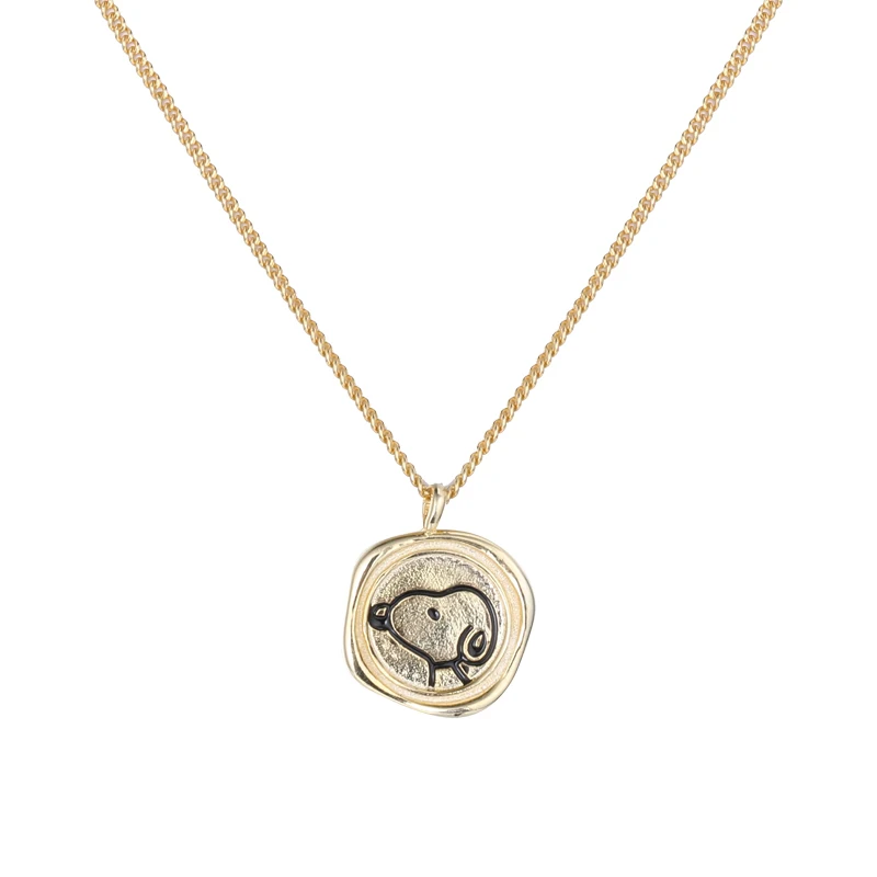 

S925 sterling silver golden cartoon puppy Snoopy necklace YA0043, Gold
