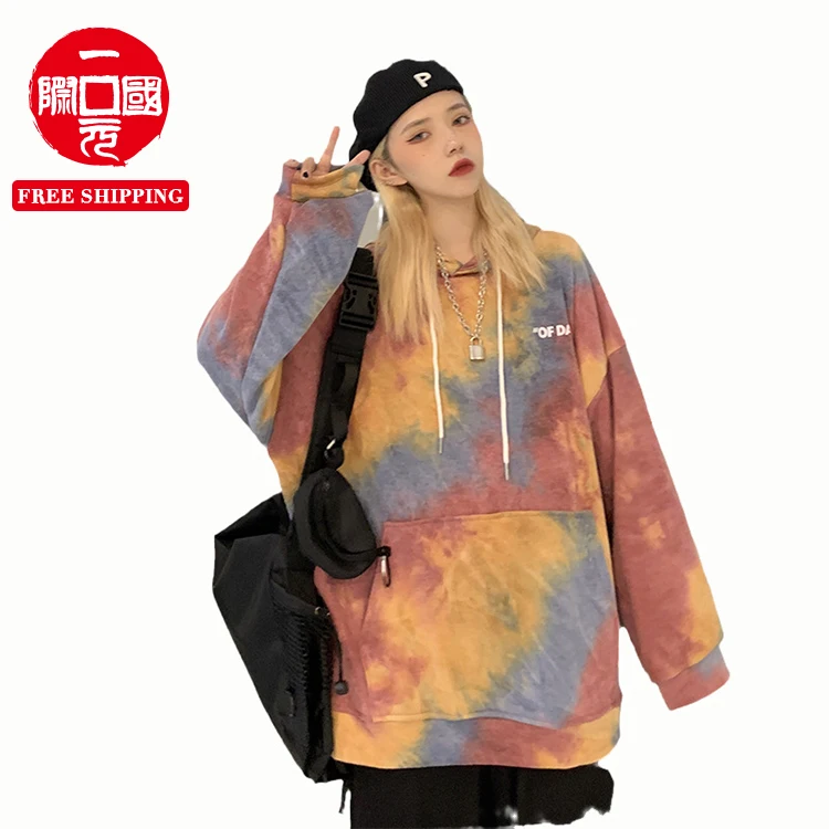 

2021 foreign trade Europe and the United States cross-border new tie-dye color plus fleece hooded sweater