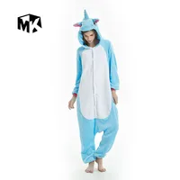 

New Style Christmas Cosplay Child Fancy Costume Kigurumi Flannel Adult Pajamas Onesie Cartoon Warm Blue Unicorn Nightwear