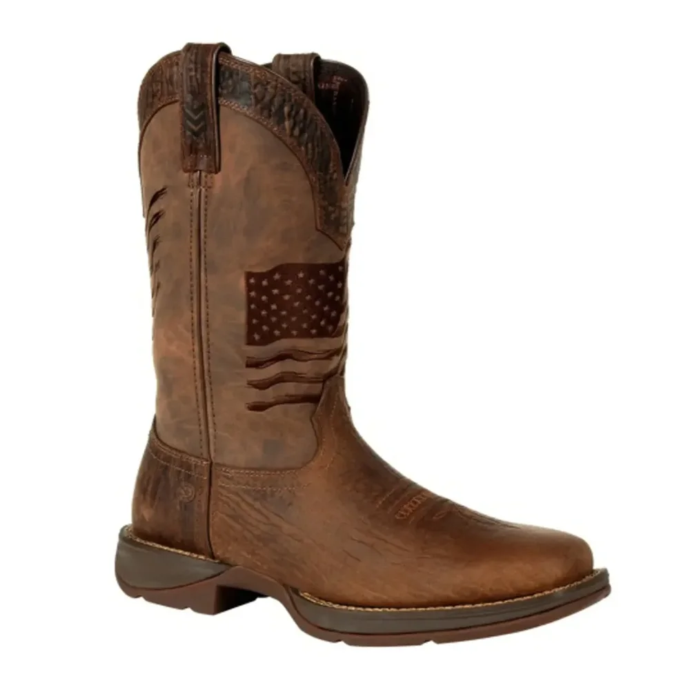 

Men Rebel Brown Flag Western Boots Square Toe