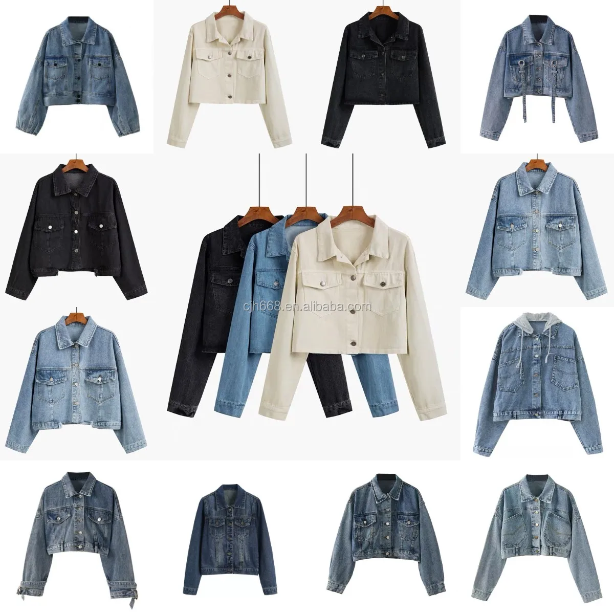 

2020 Custom logo pattern women casual multi colors longsleeve jean jacket wholesale for lady