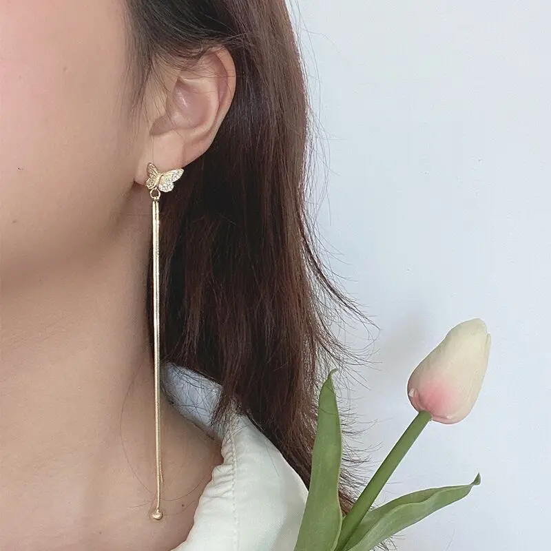 

Fashion Trendy Jewelry 2021 Butterfly Tassel Long Pendant Beautiful luxury Earrings, Gold