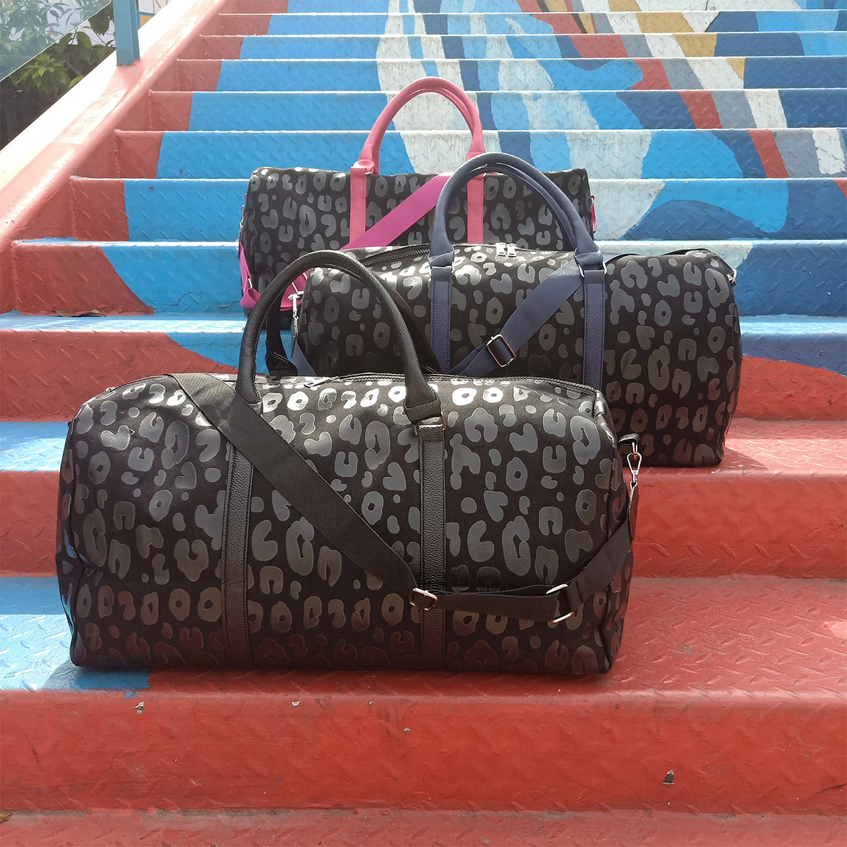 

Large Weekender Leopard Leather Handle Duffel Gym Sports Travel Weekend Duffle Bag For Women DOMIL1061065