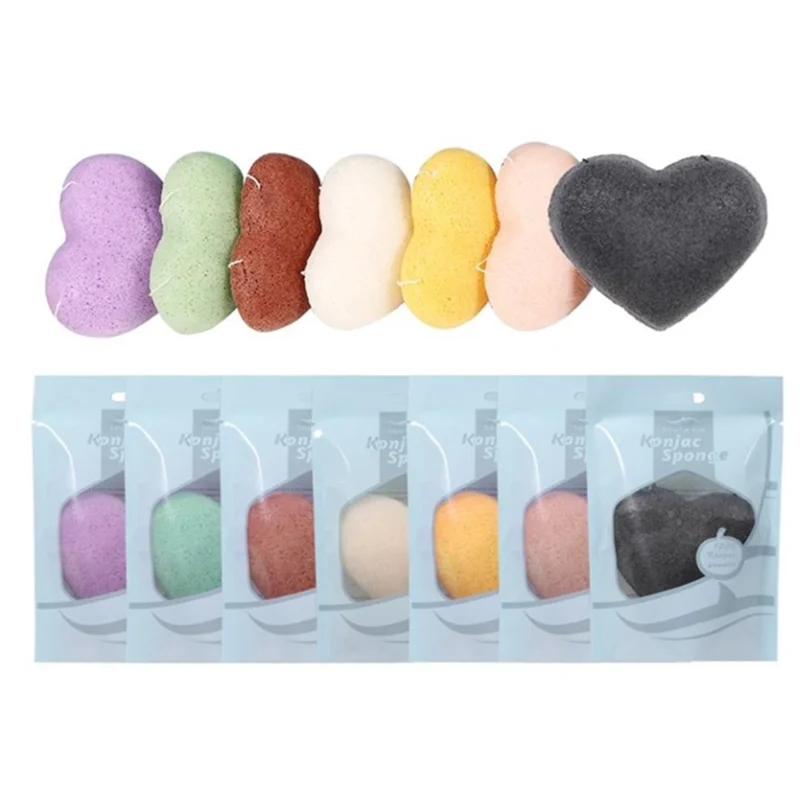 

Wholesale High Quality Heart Shape Baby Charcoal Konjac Sponge Set With Box, Customized color