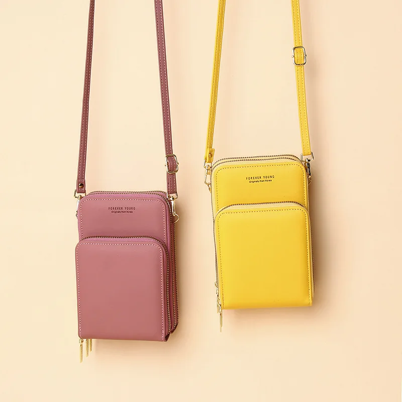 

Class solid color lady portable phone wallet pu pocket card multi-functional multi layer for iphone 11 12 bag, 6 colors
