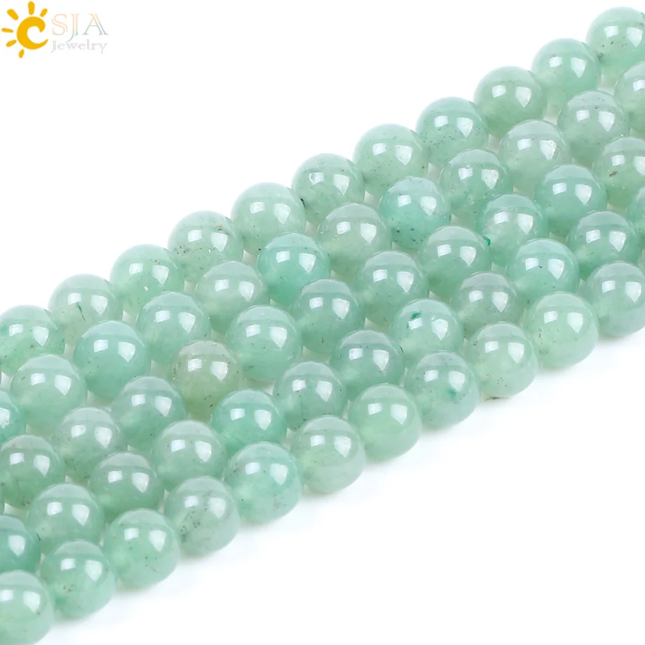 

CSJA wholesale genuine high quality 4/6/8/10mm natural gemstone bead green aventurine stone loose bead for jewelry making F224