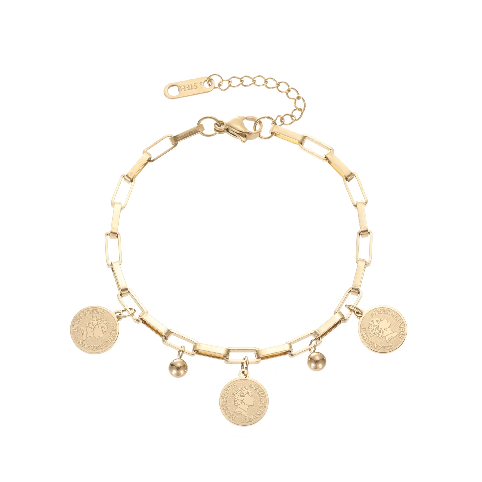 

MSYO Ins Style Fashion Stainless steel 18K Gold Coin Chain Bracelets For Women