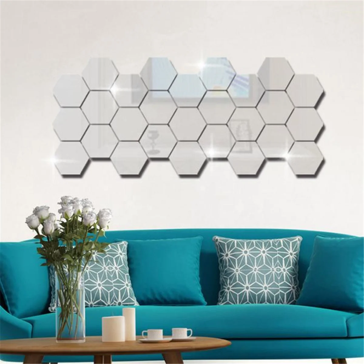 

12Pcs 3D Mirror Wall Sticker Home Decor Hexagon Decorations DIY Removable Living-Room Decal Art Ornaments For Home