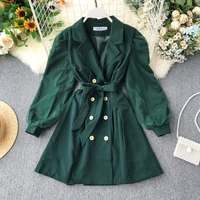 

Autumn Long Sleeves Retro Clothing Women Blazer Dress France Vintage Coat Dresses