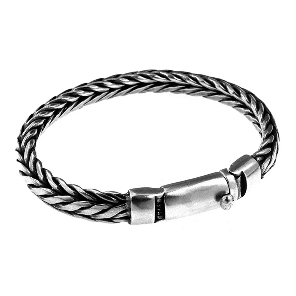 

s925 Sterling Silver Bracelet for Men Braided Weave Chain Bracelet with Toggle Clasp