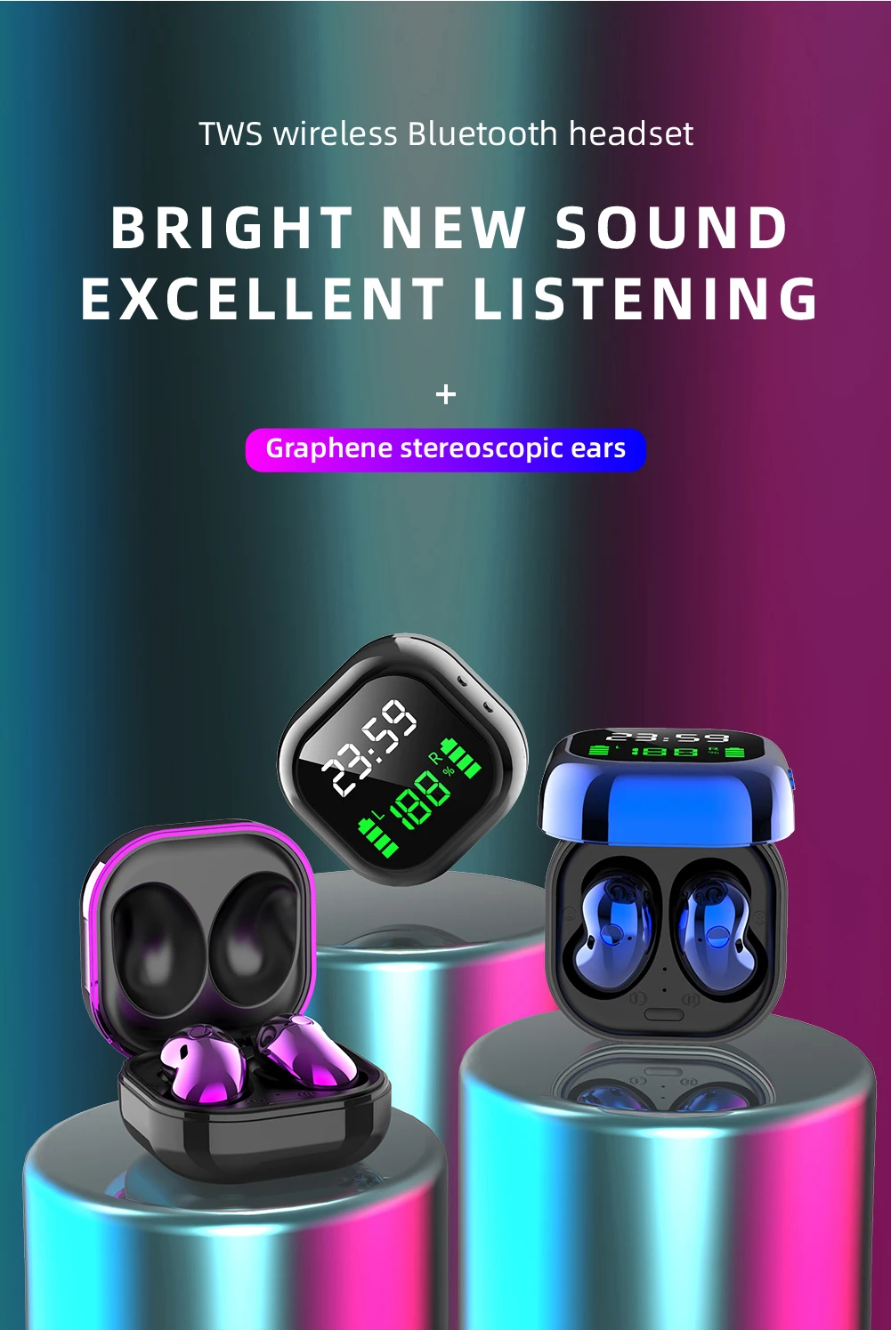LCD Display Noise Cancelling Sports BT 5.1 Portable Earphone Wireless Earbuds S6 Plus - ANKUX.COM