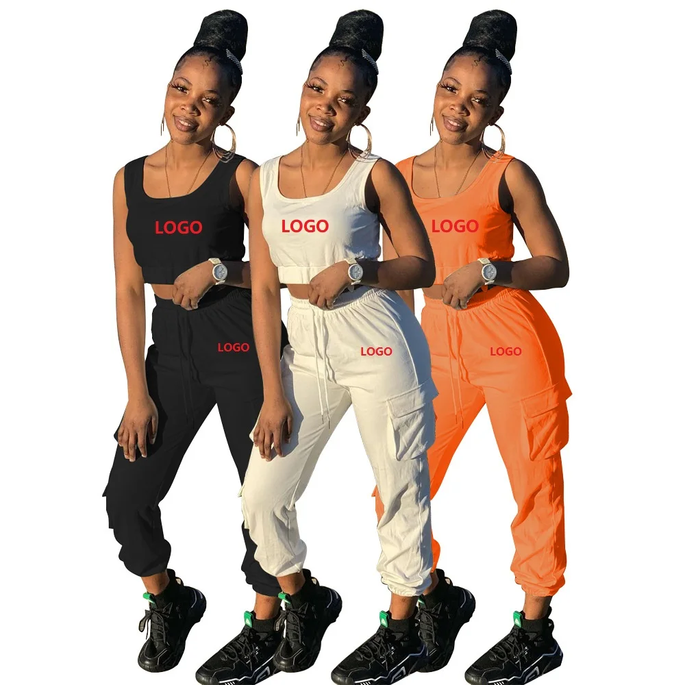 

Womens clothing 2021 custom logo two piece pants set solid color jogger set women two piece outfits clothing, As show