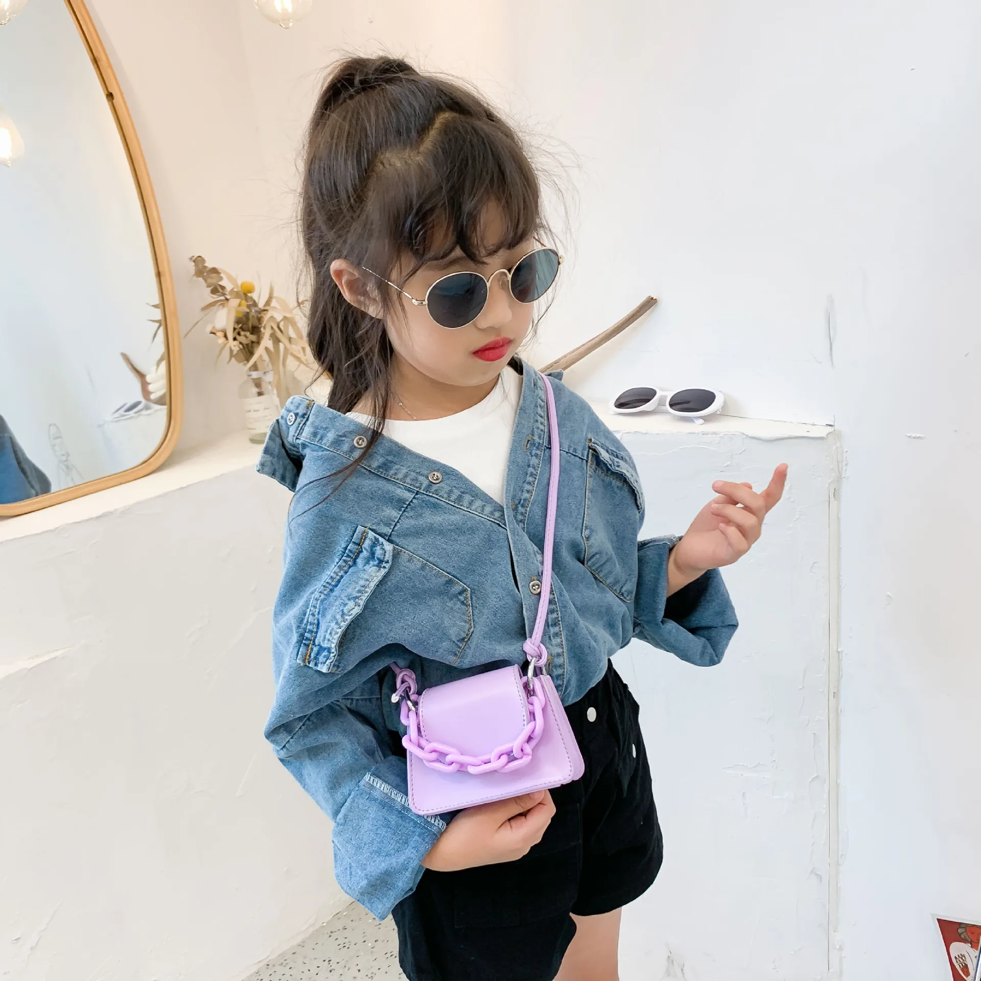 

2021 new style messenger bag chain bag super cute children's purses girl's colorful candy handbags