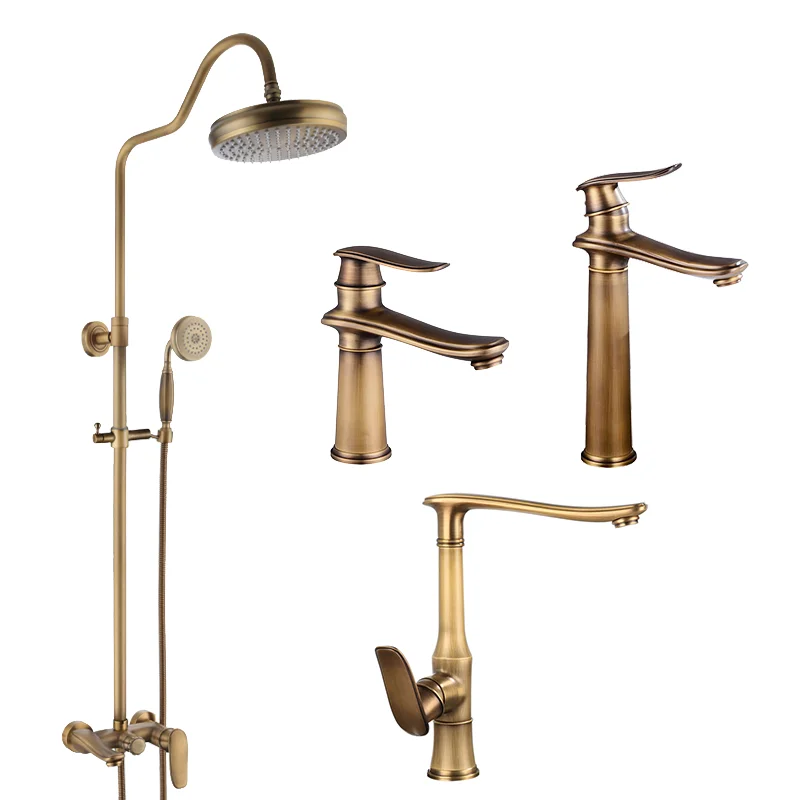 Old Fashioned Wall Mounted Marble Jade Stone Rose Gold And Black Rainfall Bathroom Shower Faucet Set