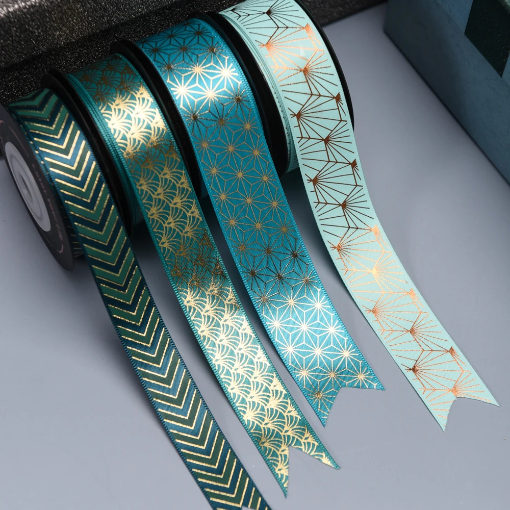 

customized logo gold ribbon roll print flowers silk wired satin gift wrap designer custom decorative ribbon