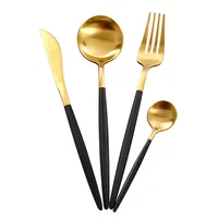 

Good quality stainless steel silverware matt gold black handle set cutlery in tableware