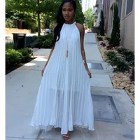 

2019 summer women halter long dress sleeveless chiffon dress Pleated maxi dress