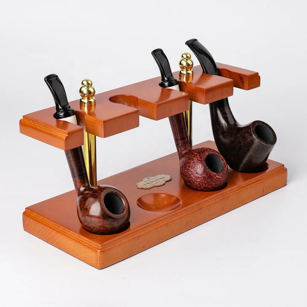 

2022 New Natural Wood Smoking Pipe Holder Straight 4 Seats Tobacco Pipe Rack, Black,brown