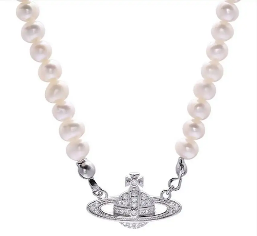 

Wholesale Gold Plated Baroque Pearl Saturn Pendant Beaded Orb Choker Pearl Planet Pearl Necklace For Women