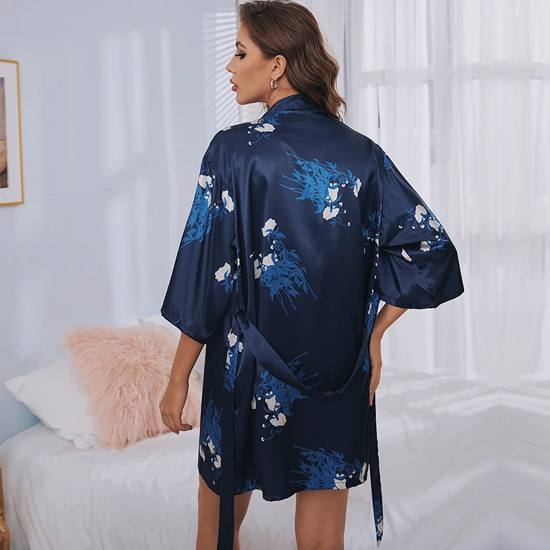 

Factory customized digital printed blue polyester satin silk sexy short pajamas set for women, Printing