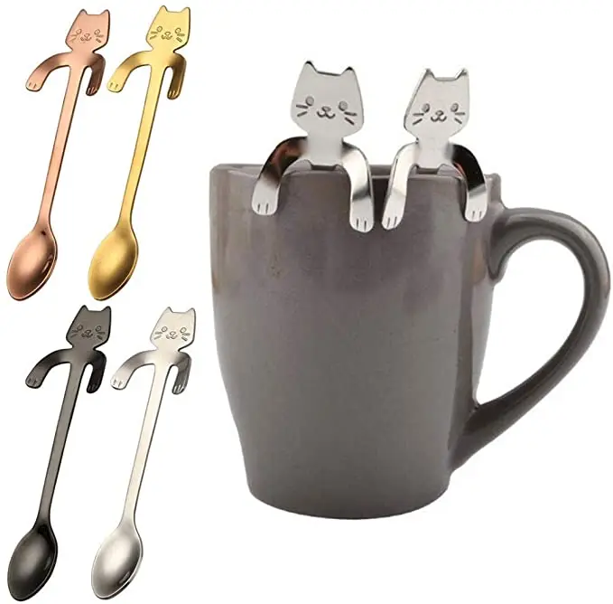 

Food Grade Amazon Best Seller Creative Tea Spoon Stainless Steel Cat Shaped Coffee Spoon, Silver/gold/rose gold/black/rainbow/blue/purple