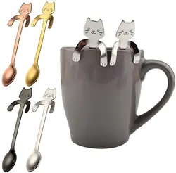 Food Grade Amazon Best Seller Creative Tea Spoon Stainless Steel Cat Shaped Coffee Spoon