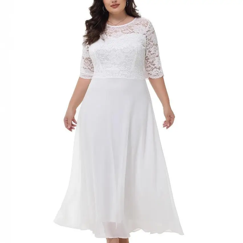 Plus Size New Arrival Fashional O Neck Solid Color Party Evening Bridesmaid Dresses for Big Size Elegant Women