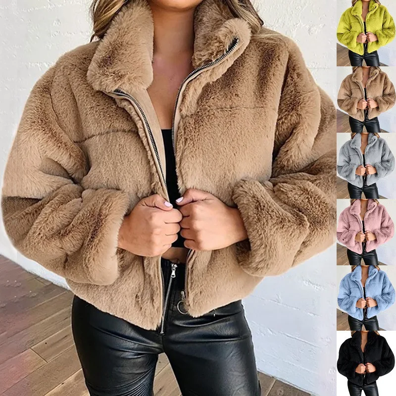 

Winter Thicken Teddy Coats Women Lapel Long Sleeve Fake Fur Warm Jackets Female Fluffy Hairy Zipper Pocket Loose Overcoat Casual