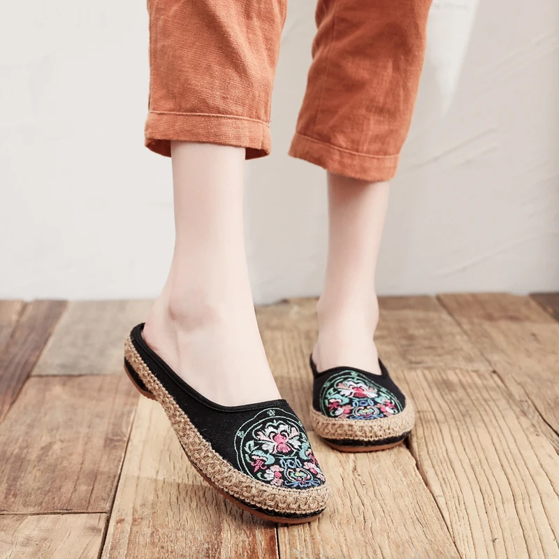 

Custom Trendy Hemp Rope Platform Mules Slippers Women platform Shoes For Women, Black