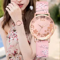 

Girl Leather Watches For Women Fashion Embossed Flowers Small Fresh Printed Belt Dial Watch Female Student Quartz Watch Relogio